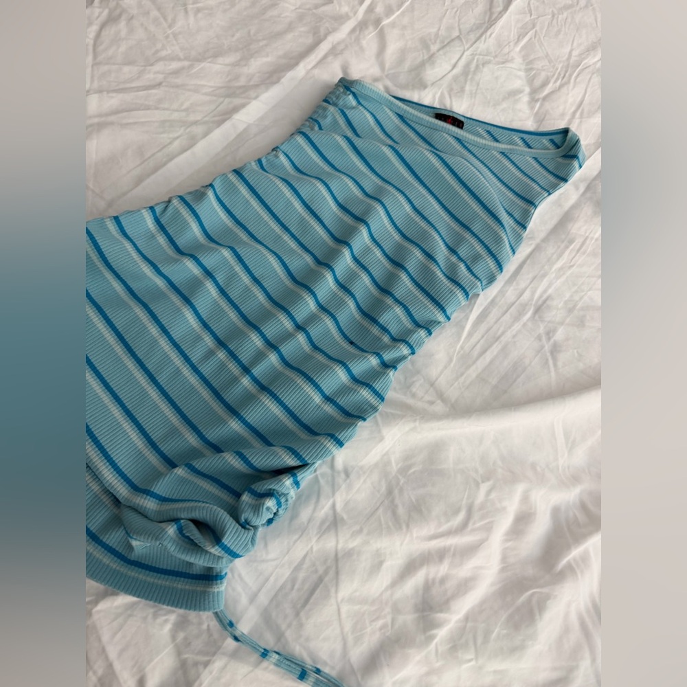 Blue Striped One-Shoulder Dress